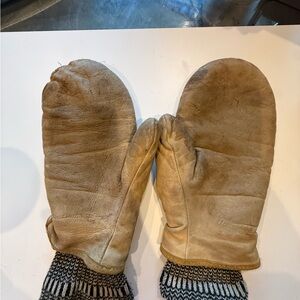 Amazing Vintage Leather Chopper Mittens with Original Wool Liners